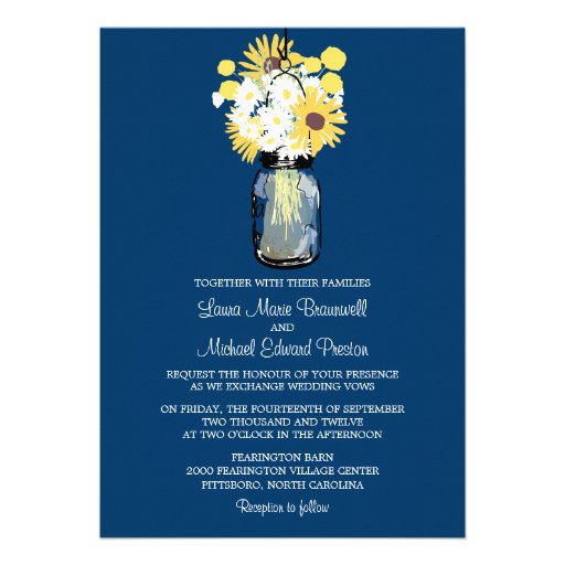 Mason Jar Wild Daisies Sunflowers & Billy Balls Custom Invitations