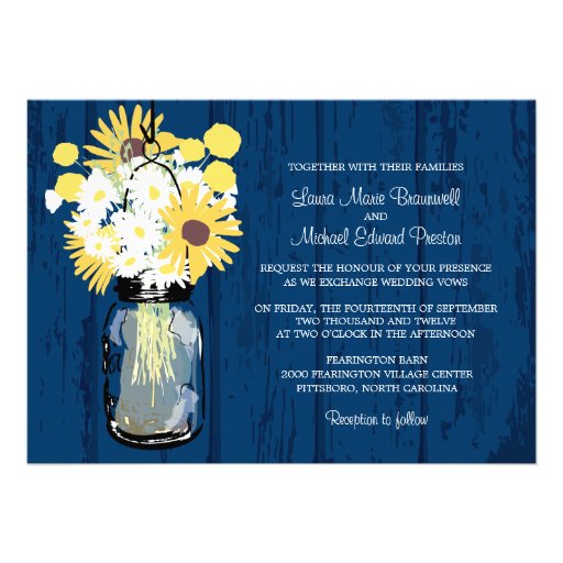 Mason Jar Wild Daisies Sunflowers & Billy Balls Invites