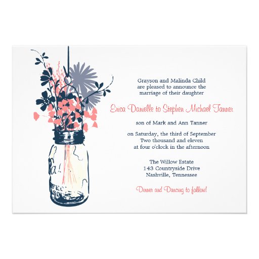 Mason Jar & Wild Flowers Custom Invitation