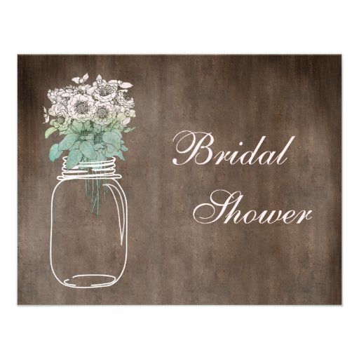 Mason Jar & Wild Flowers Rustic Bridal Shower Custom Invite