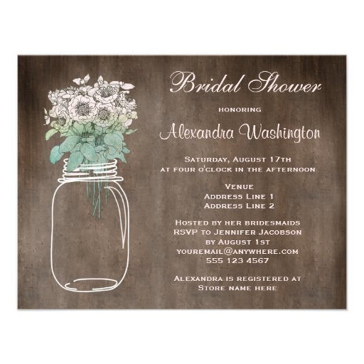 Mason Jar & Wild Flowers Rustic Bridal Shower Custom Invite