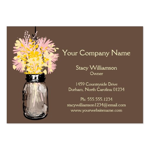 Mason Jar & Wildflowers Business Card Template (front side)