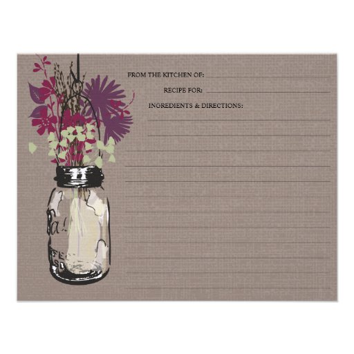 Mason Jar & Wildflowers Recipe Card Custom Invitations