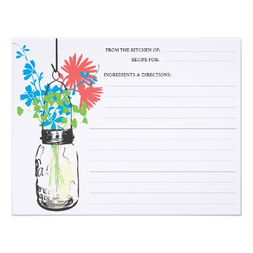 Mason Jar & Wildflowers Recipe Card Personalized Announcement