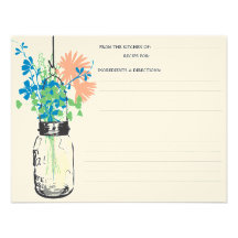 Mason Jar & Wildflowers Recipe Card Personalized Invitations