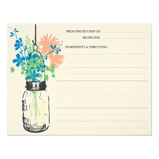 Mason Jar & Wildflowers Recipe Card Personalized Invitations
