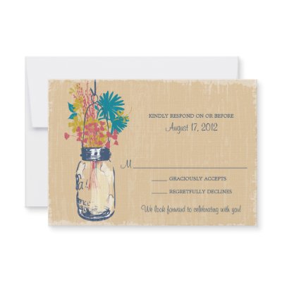 Mason Jar &amp; Wildflowers RSVP Card Custom Invite