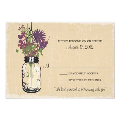 Mason Jar &amp; Wildflowers RSVP Card Personalized Announcement