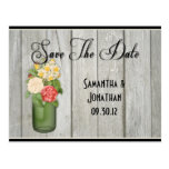 Mason Jar Wildflowers Wooden Boards Save The Date Postcard
