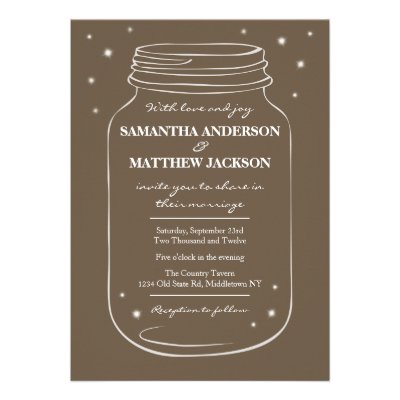 Mason Jar with Fireflies Wedding Invitation  Brown
