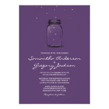 Mason Jar with Fireflies Wedding Invitation Purple