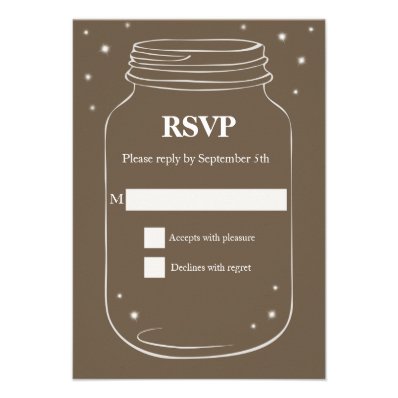 Mason Jar with Fireflies Wedding RSVP Brown Custom Invite
