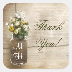 mason jar with flowers thank you stickers
