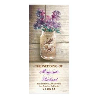 mason jar with lilacs rustic wedding programs rack card template