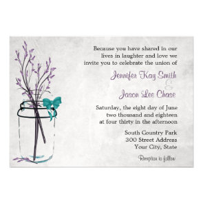 Mason Jar with Purple Branches Wedding Invitations