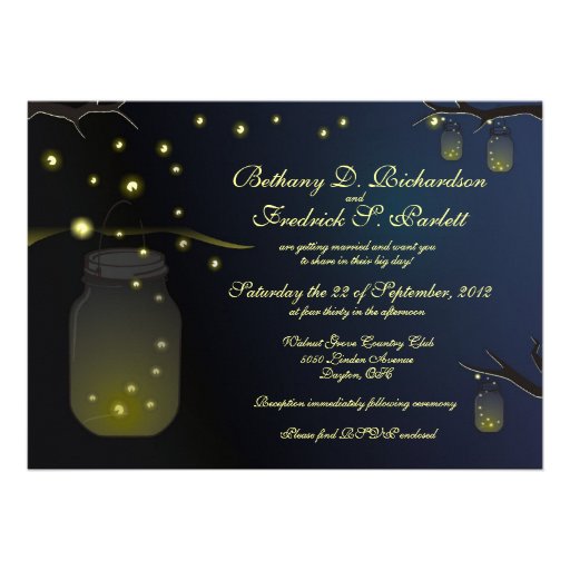 Mason Jars and Fireflies at Dusk Custom Invite (front side)