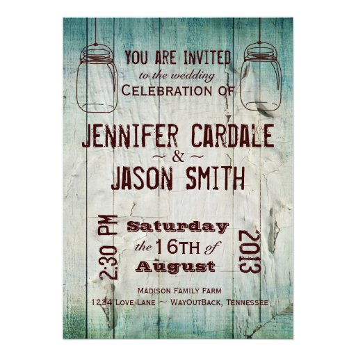 Mason Jars Barn Wood Country Wedding Invitations