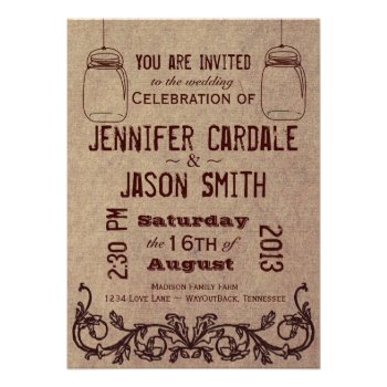 Mason Jars Rustic Country Wedding Invitations