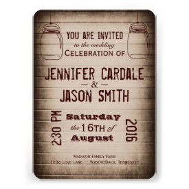 Mason Jars Rustic Country Wood Wedding Invitations Invites