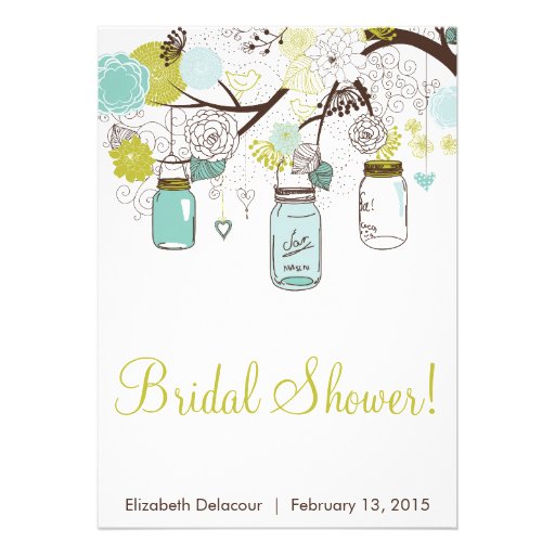 Mason Jars Spring Floral Bridal Shower Invitaiton Custom Invitations
