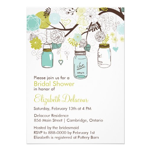 Mason Jars Spring Floral Bridal Shower Invitaiton Custom Invitations