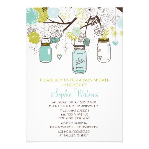Mason Jars & Spring Flowers Baby Shower Invitation