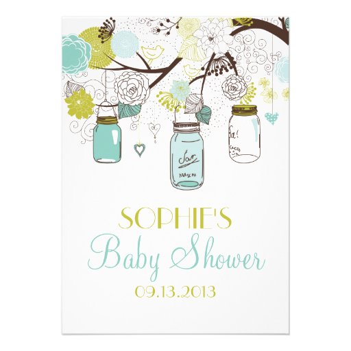 Mason Jars & Spring Flowers Baby Shower Invitation