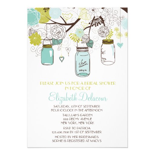 Mason Jars Spring Flowers Bridal Shower Invitation