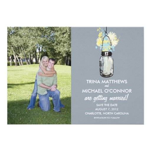 Mason Jars & Wildflowers Photo Save the Date Custom Invitation