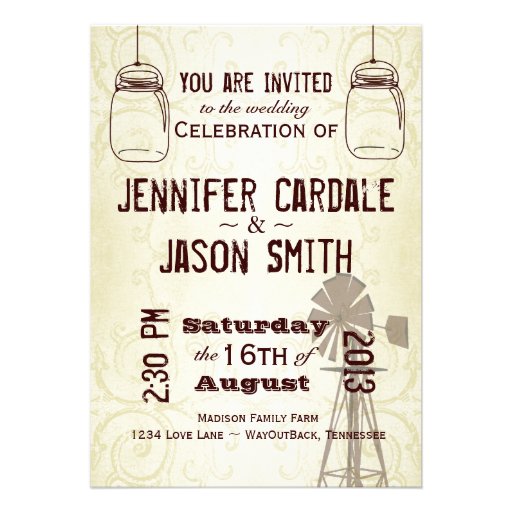 Mason Jars Windmill Country Wedding Invitations