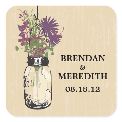 Mason Jars with Autumn Wildflowers Square Sticker