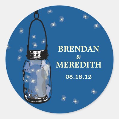 Mason Jars with fireflies Wedding Round Stickers