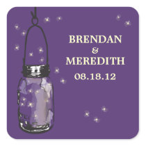 Mason Jars with fireflies Wedding Square Stickers