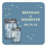 Mason Jars with fireflies Wedding Stickers