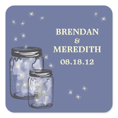 Mason Jars with fireflies Wedding Stickers