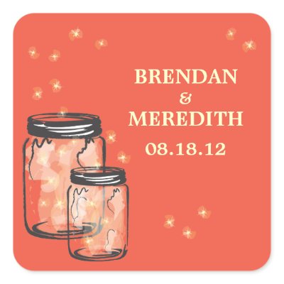 Mason Jars with fireflies Wedding Sticker