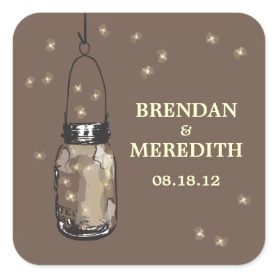 Mason Jars with fireflies Wedding Stickers