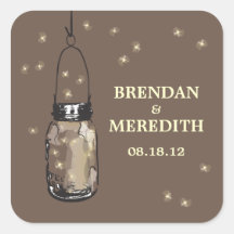 Mason Jars with fireflies Wedding Stickers