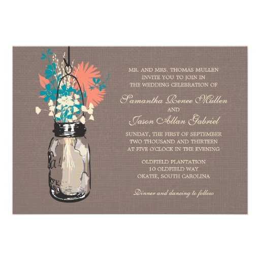 Mason Jars with Wildflowers Bridal Shower Custom Invitation