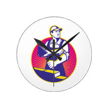 Mason Masonry Construction Worker Trowel Round Wall Clocks
