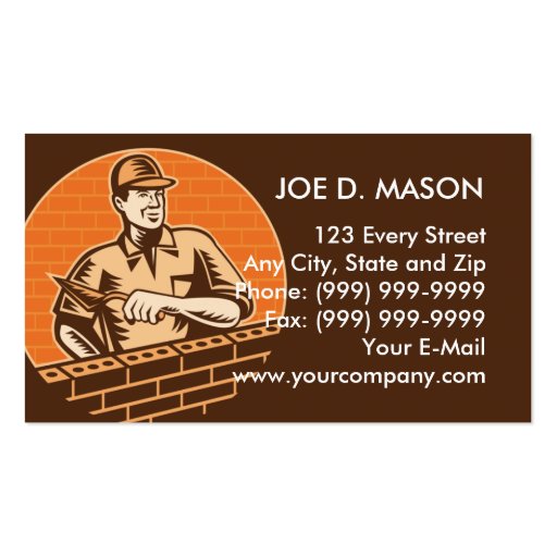 masonry brick worker or plasterer business cards (front side)