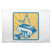 Masonry Trowel Compass Mallet and Column Retro Place Mat