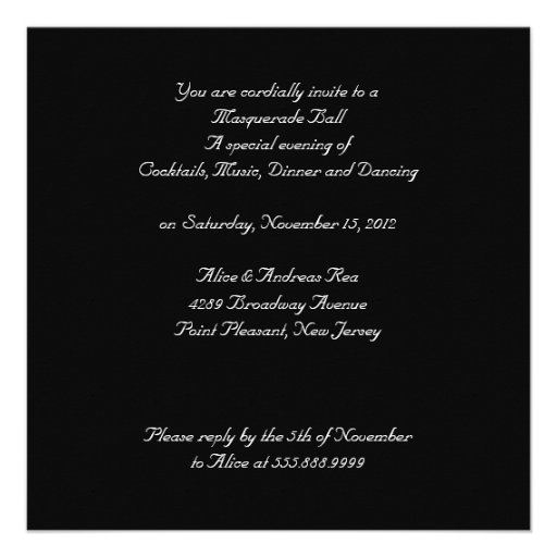 Masquarade party personalised invitation