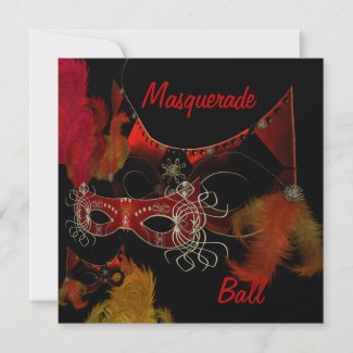 Masquerade Ball Masks Red Black Invite Party invitation