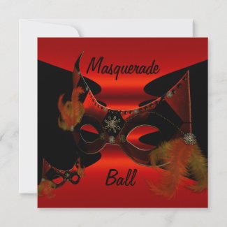 Masquerade Ball Masks Red Silk Black Invite Party invitation