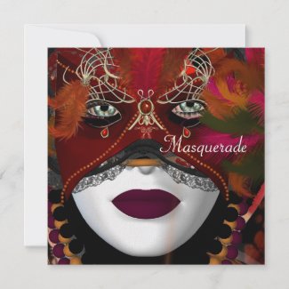 Masquerade Ball Party Mask Black Red 2 Invitations