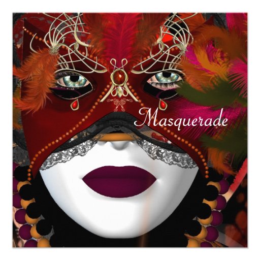 Masquerade Ball Party Mask Black Red 2 Invitations