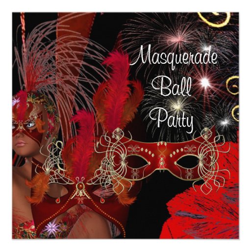 Masquerade Ball Party Mask Black Red Showgirl 3 Custom Invitation