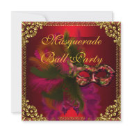 Masquerade Ball Party Masks Gold Deep Red invitation