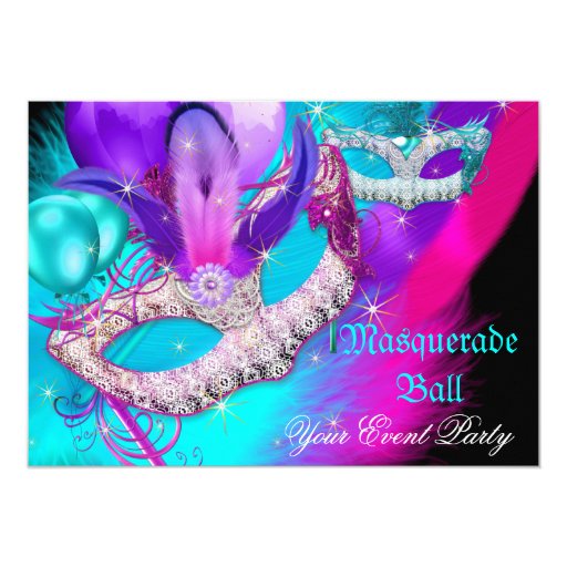 Masquerade Ball Party Masks Purple Teal Blue Pink Card Zazzle